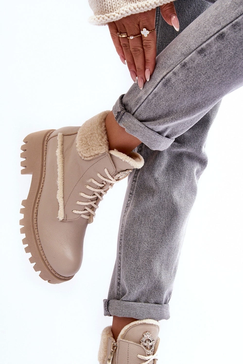 Damskie Skórzane Trapery Botki Beżowe Lemar Vergo