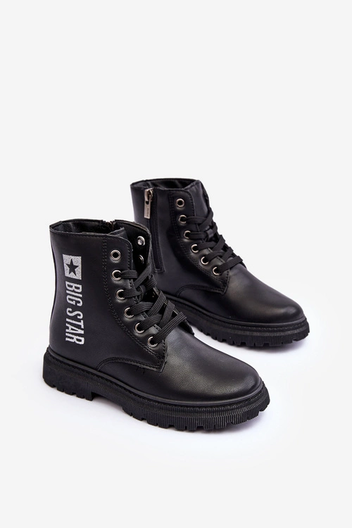 Skórzane Botki Dziecięce Ocieplane Big Star MM374152 Czarne