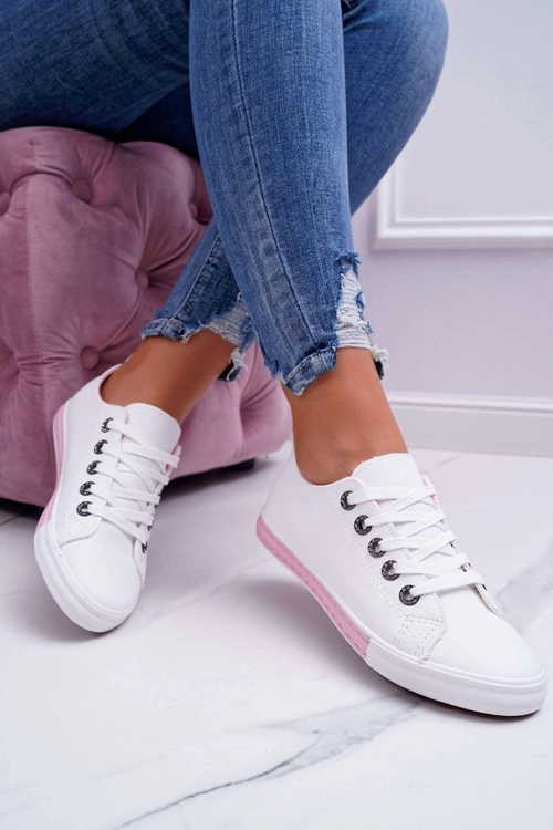 Trampki Damskie Białe Różowy Pasek Nigrid2