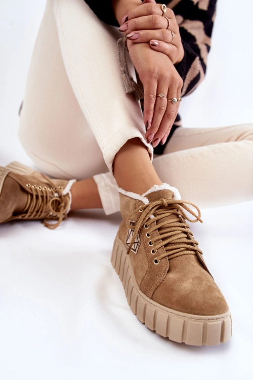 Zamszowe Buty Sportowe Wiązane Lewski Shoes 3252/N Beżowe