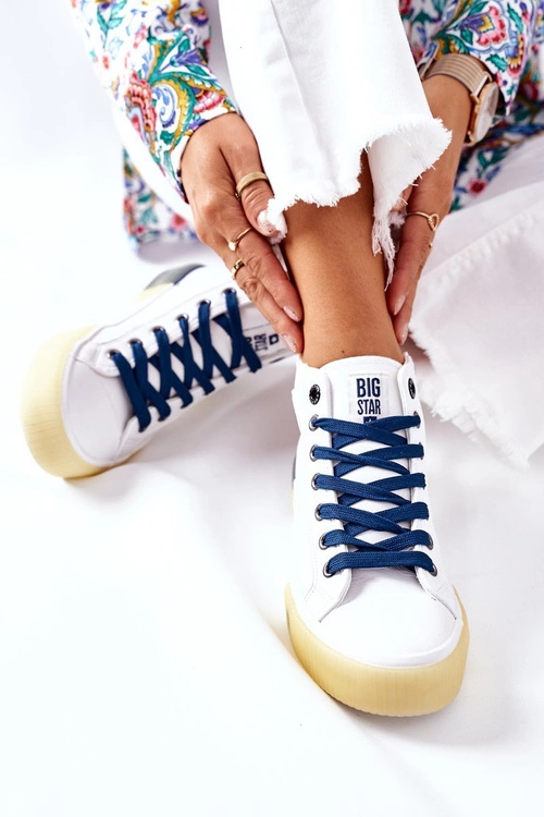 Skórzane Wysokie Trampki Big Star II274137 Białe