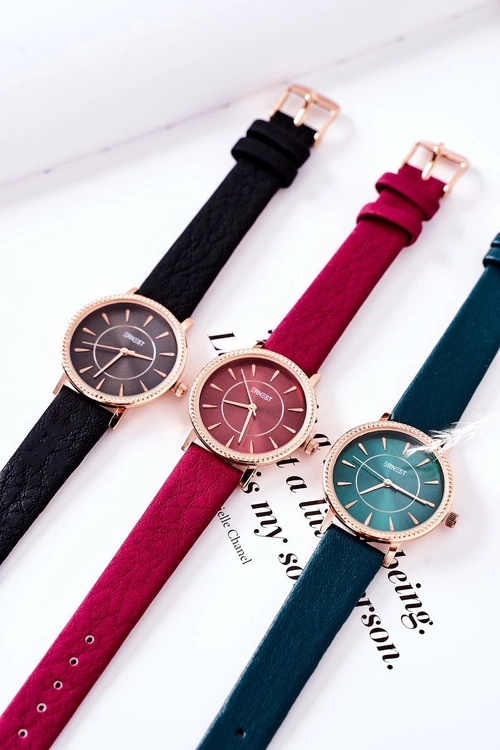 Zegarek Na Skórzanym Pasku Bez Niklu ERNEST Burgundowy