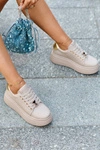 Damskie Skórzane Sneakersy Na Platformie Beżowe Vinceza 66700