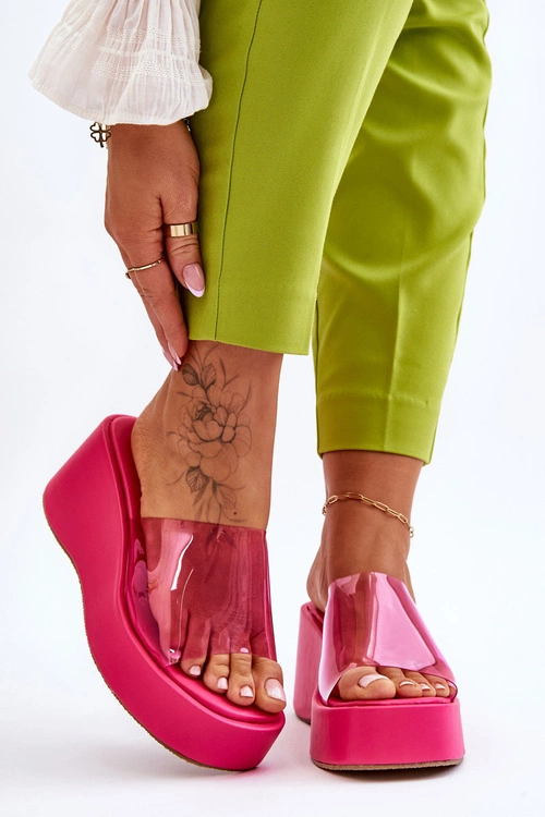 Damskie Transparentne Klapki Na Koturnie Fuksja Eliane