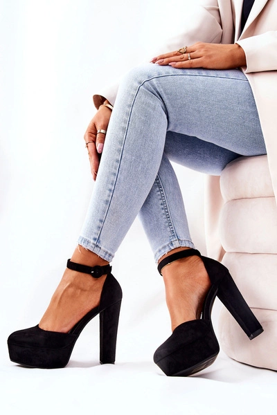 Czółenka Na Słupku Platformie Zamszowe Czarne Netel