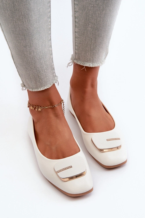 Baleriny Damskie Eko Skórzane Z Ozdobą Białe Edoslli