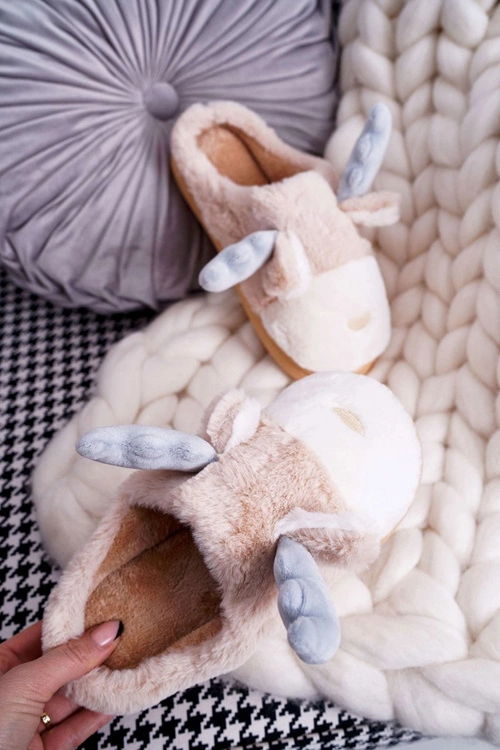 Papcie Damskie Z Futerkiem Renifery Beżowe Deff