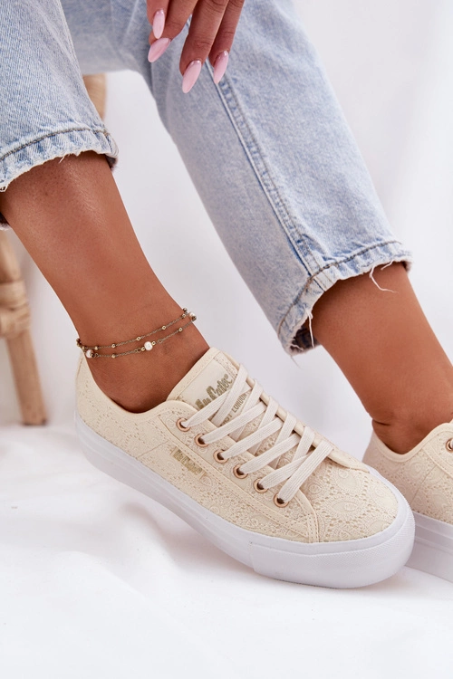 Trampki Damskie Z Koronką Lee Cooper LCW-25-31-3440L Beżowe