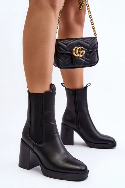 Botki Damskie Na Masywnym Obcasie Czarne Piovere