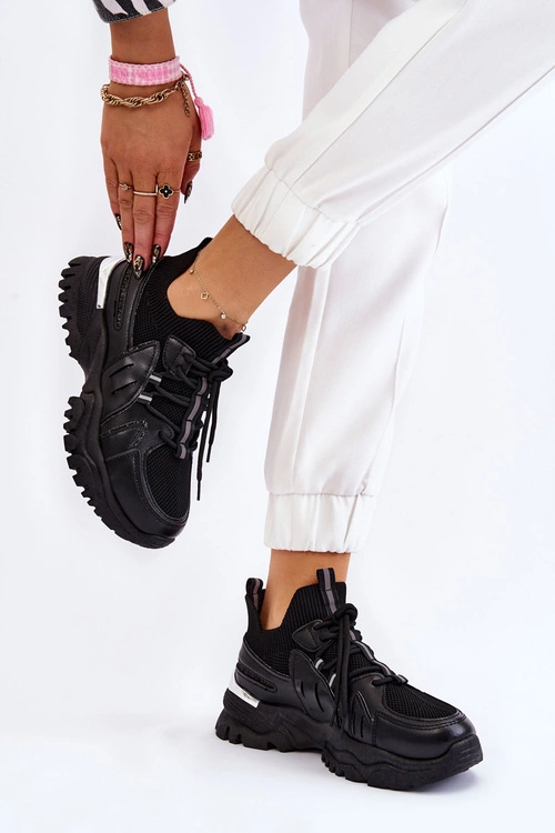 Damskie Buty Sportowe Skarpetkowe Wsuwane Czarne Berna
