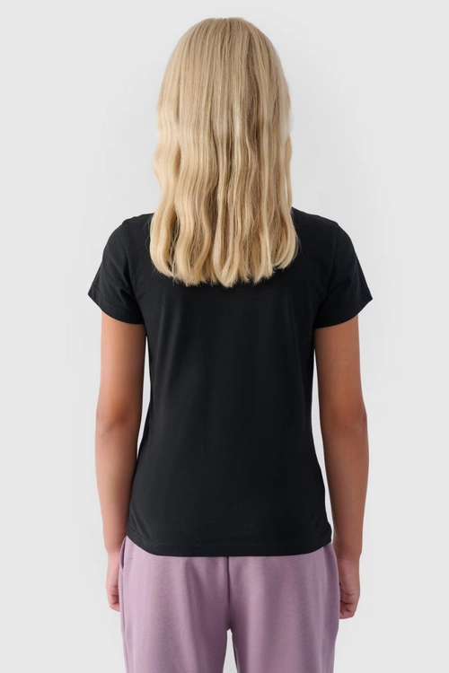 Dziewczęcy T-shirt Gładki Bawełniany Czarny 4F 4FJWMM00TTSHF1658-20S
