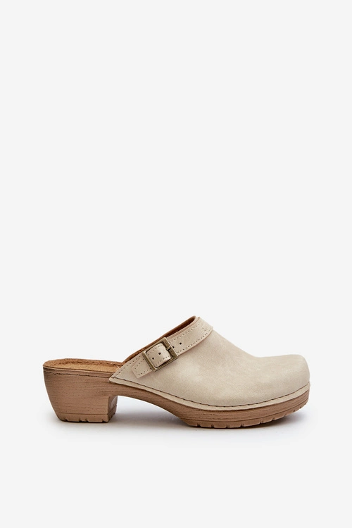 Klapki Chodaki Damskie Na Niskim Obcasie Inblu BL000004 Beżowe