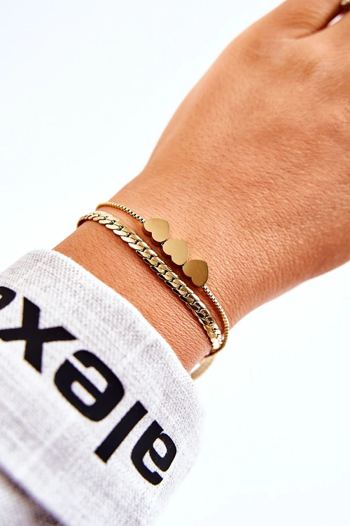 Damska Podwójna Bransoletka Trzy Serca Złota