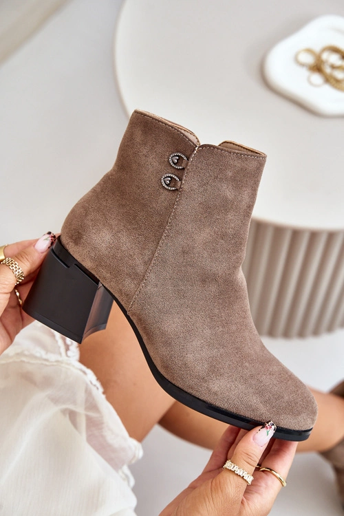 Botki Damskie Na Słupku Zapinane Na Zamek Ciemnobeżowe Tinamar