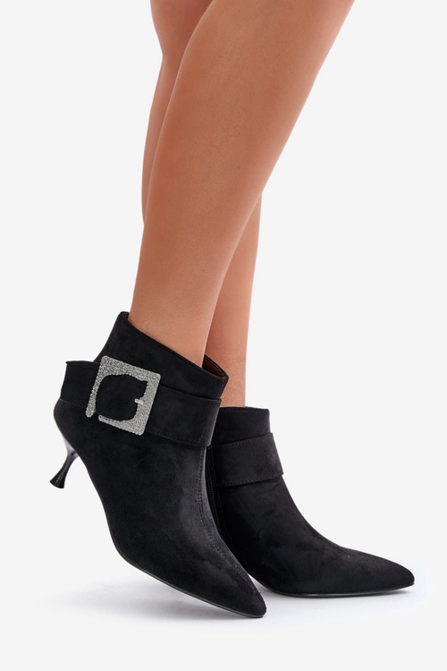 Botki Damskie Na Szpilce Z Ozdobną Klamrą Czarne Nirilis