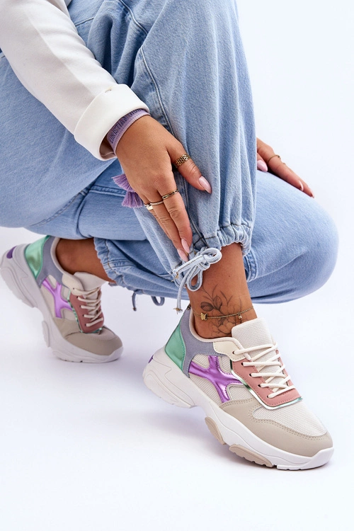 Damskie Sneakersy Sznurowane Beżowo-Zielone Cortes