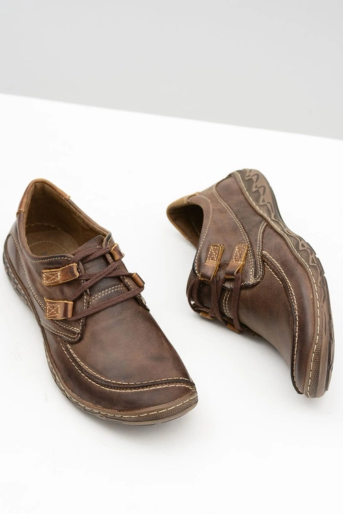 Skórzane Męskie Brązowe Półbuty Elton