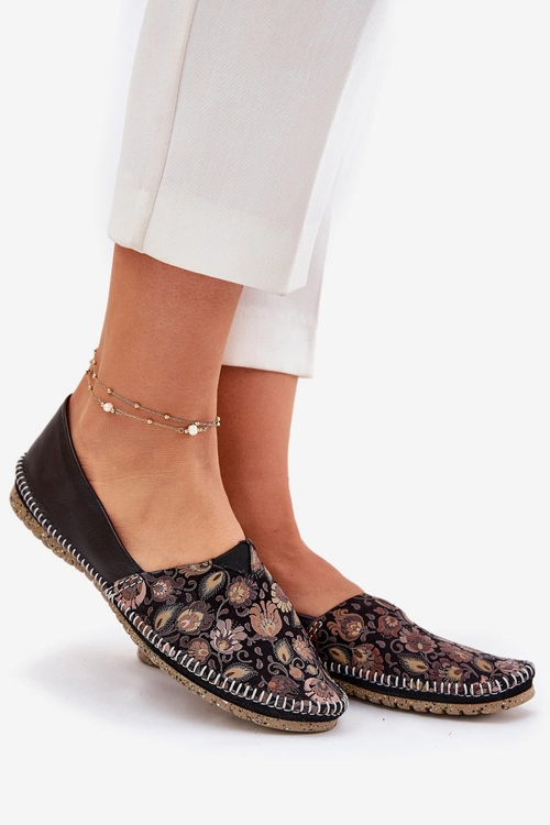 Skórzane Wzorzyste Baleriny Maciejka T1929-71 Czarne