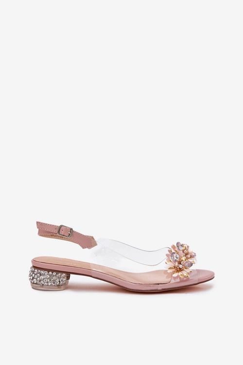 Transparentne Sandały Na Niskim Obcasie Ze Zdobieniem D&A MR51-709 Różowe