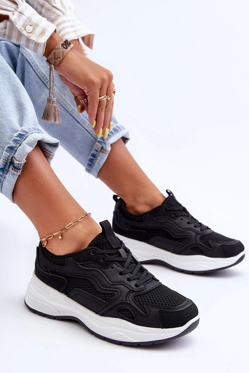 Damskie Buty Sportowe Sneakersy Na Platformie Czarno-Białe Lomare