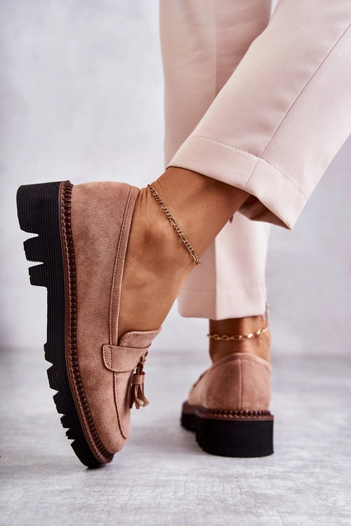 Damskie Zamszowe Półbuty Na Platformie Beżowe Unni