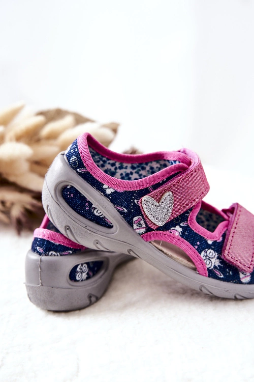 Sandałki Befado Na Rzep 065X151 Granatowo-Różowe