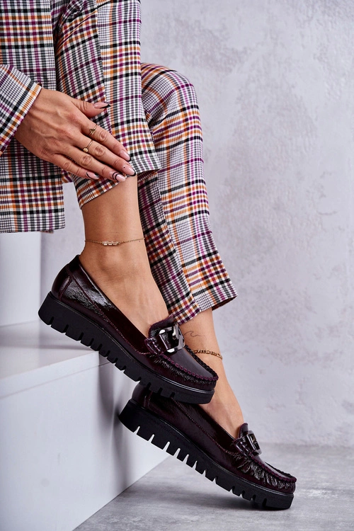 Damskie Skórzane Mokasyny Na Platformie Bordowe Venesia