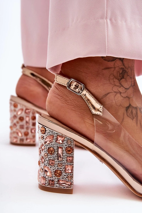 Zdobione Stylowe Sandały Transparentne Różowe Złoto S.Barski MR1037-18