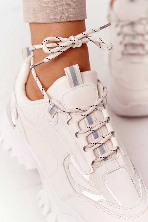 Damskie Sneakersy Na Masywnej Podeszwie Beżowe Influencer