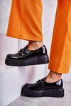 Modne Skórzane Półbuty Na Platformie Czarne Marsol