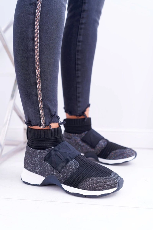 Obuwie Sportowe Damskie Lu Boo Ze Skarpetą Czarny Brokat Phantom