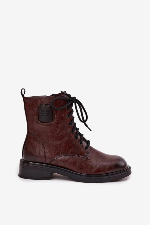 Skórzane Botki Workery Damskie Z Ozdobnym Detalem Maciejka K7180-01 Brązowe