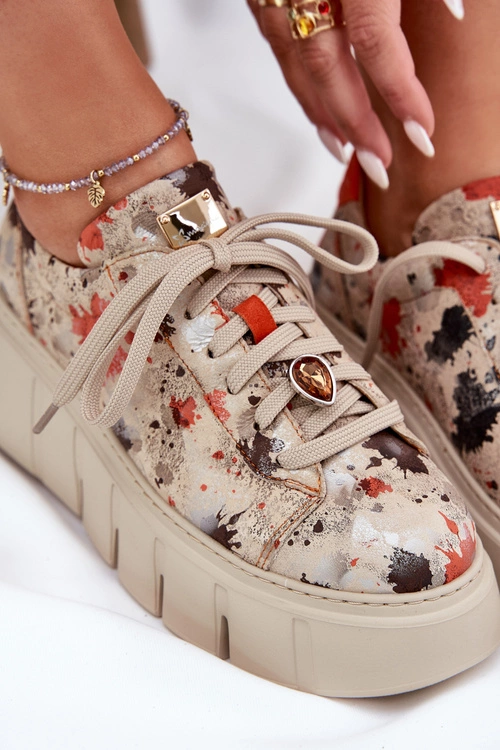 Skórzane Sneakersy Na Platformie Maciejka 06891-18 Beżowe