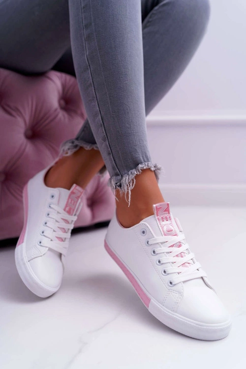 Trampki Damskie Białe Różowy Pasek Nigrid