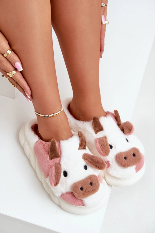 Futrzane Kapcie Krowy Damskie Różowe Remiola