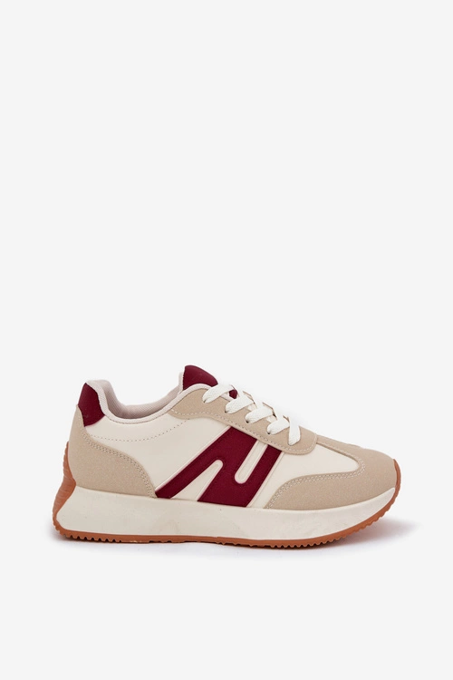 Buty Sportowe Damskie Na Platformie Beżowo-Bordowe Emidi