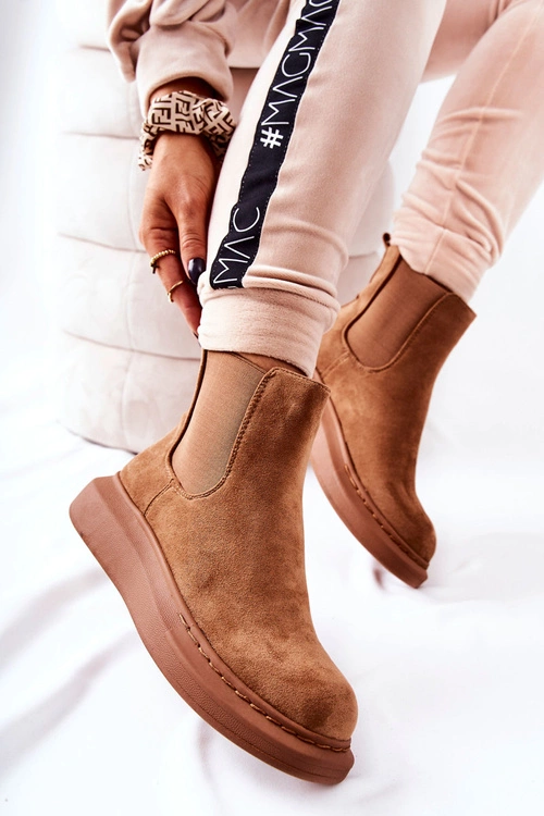 Zamszowe Botki Sztyblety Na Platformie Beżowe Marissa