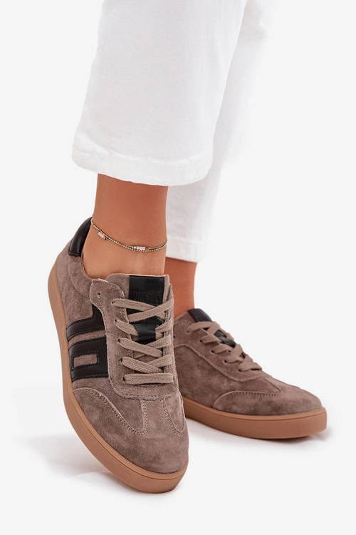 Zamszowe Sneakersy Damskie Vinceza 79557 Ciemnobeżowe
