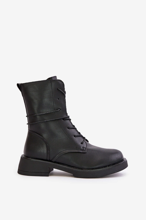 Ocieplane Botki Workery Damskie Eko Skórzane Czarne Ellittia