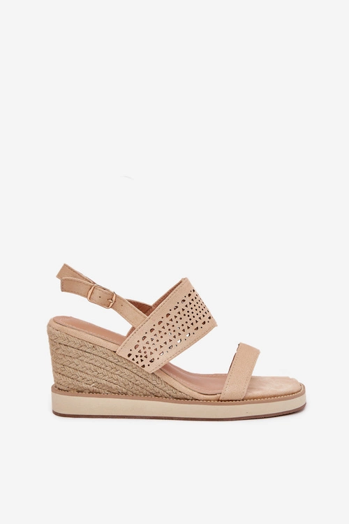 Sandały Damskie Ażurowe Na Koturnie Z Plecionką Beżowe Zolira