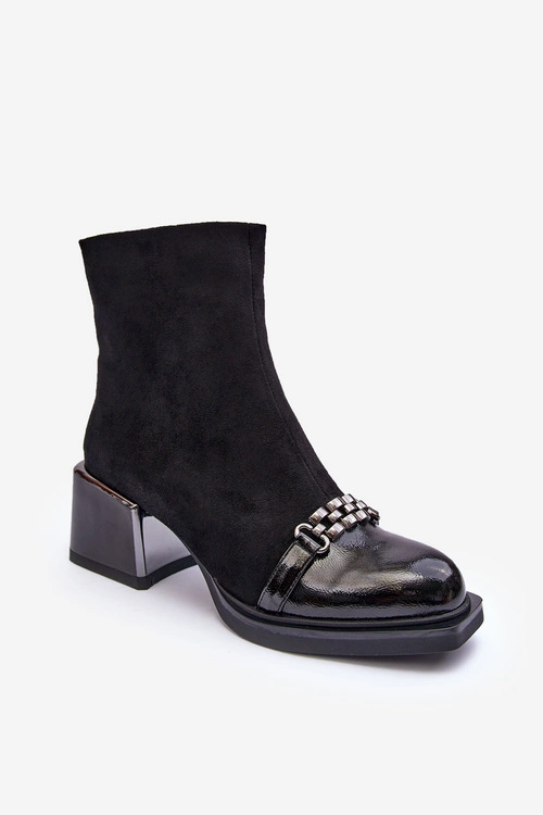 Zamszowe Botki Na Masywnym Klocku S.Barski MR870-70 Czarne