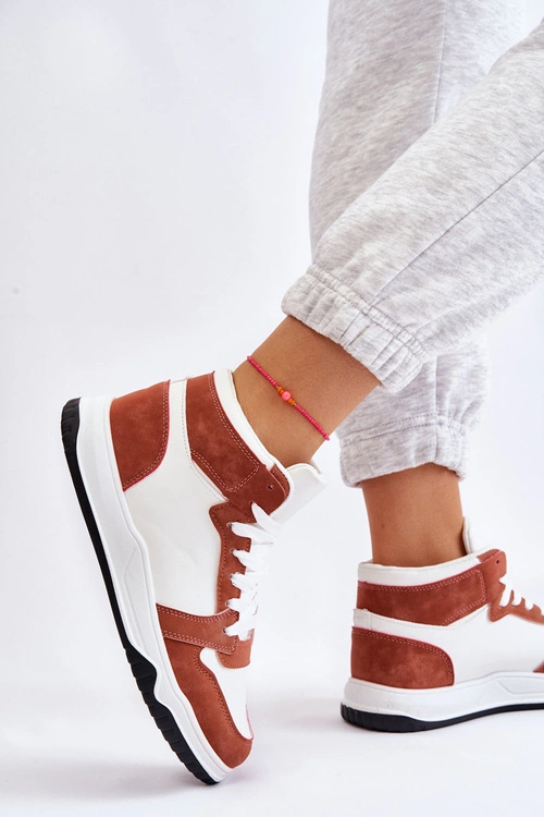 Wysokie Damskie Buty Sportowe Trampki Biało-Camelowe Rumour