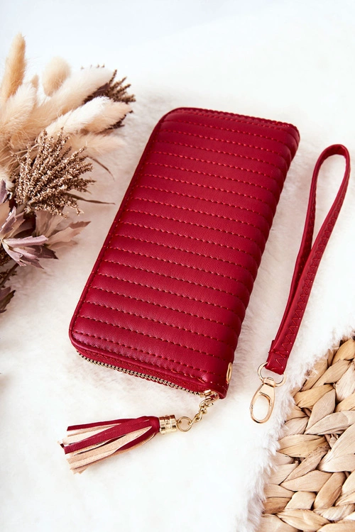 Duży Portfel Pikowany Z Paseczkiem Czerwony