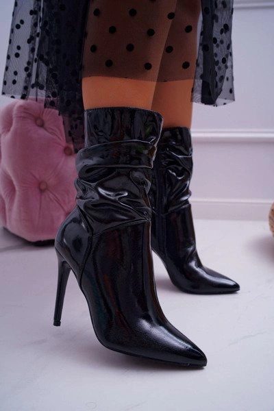 Botki Damskie Na Szpilce W Szpic Lakierowane Czarne Heaven Step