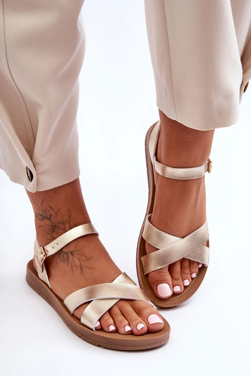 Klasyczne Skórzane Sandały Damskie Złote Talisma