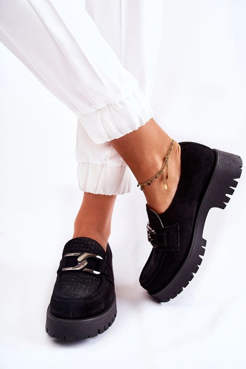 Modne Zamszowe Półbuty Loafery Czarne Lemar Rayhan