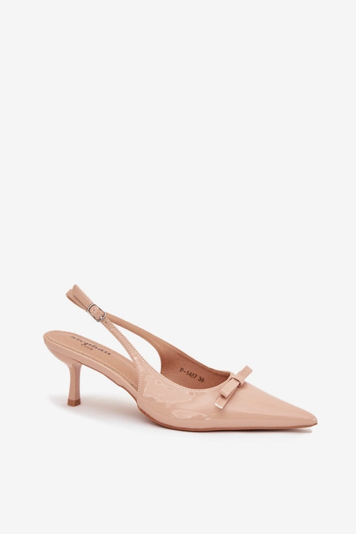 Lakierowane Czółenka Na Szpilce Z Kokardką Nude Olvena