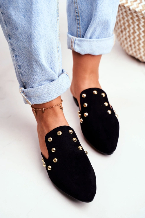 Lu Boo Damskie Klapki Czarne Zamszowe Seniorita