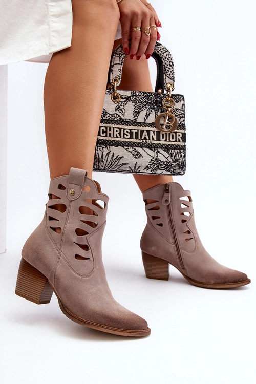 Skórzane Botki Z Wycięciami Maciejka 06412-04 Beżowe