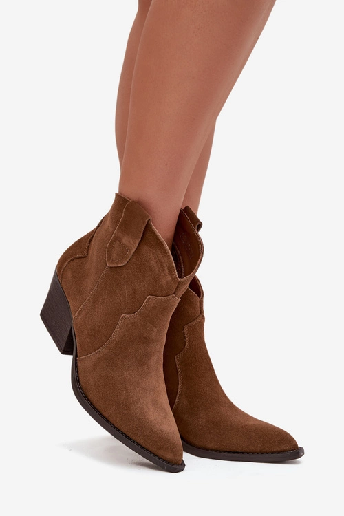 Wsuwane Botki Kowbojki Damskie Z Naturalnego Zamszu Camel Beretta